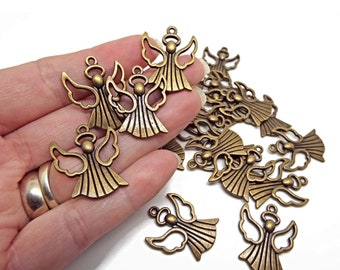 Bronze Angel Charms, 28x20mm, Guardian Angel Jewellery Pendant, 20 or 50 Christmas Charms, Bronze Pendant, Christmas Angel, UK Shop