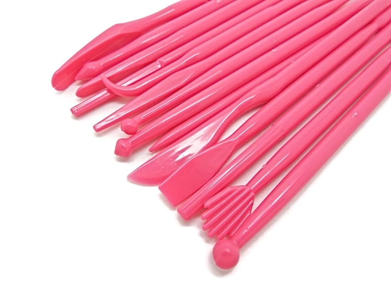 Juego de herramientas para modelar arcilla polimérica, 14 piezas, para modelar arcilla y fondant, herramientas de plástico, decoración de pasteles, color rosa. imagen 2