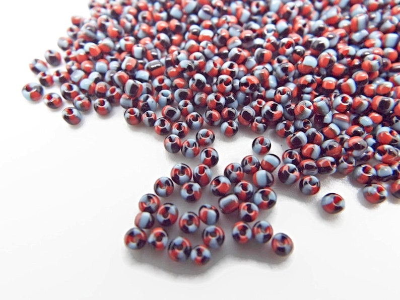 1200 Tri Color Seed Beads, Glass Beads, 20g Blue Red and Black, Size 11/12, 1.5-2mm Seed Beads, Bead Looming, UK Shop image 3