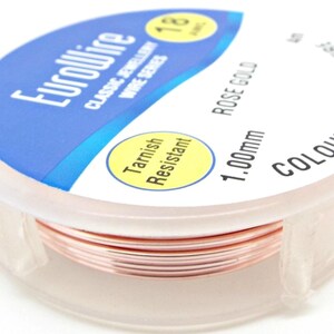 Alambre artesanal color oro rosa, 1 mm, calibre 18, 4 metros de longitud, alambre de cobre coloreado resistente al deslustre para joyería, envoltura de alambre y manualidades. imagen 2