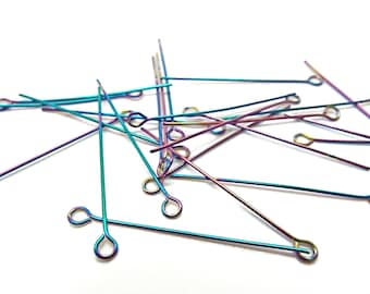 50 Rainbow Eye Pins, 35mm, Stainless Steel, Rainbow Electroplated, Jewellery Findings, Beading Supplies