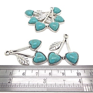 5 Faux Turquoise Cherry Pendants in Antique Silver Style, 37x26mm with 2mm Hole, Heart Shaped Faux Gemstone Fruit Charms, UK Shop image 5