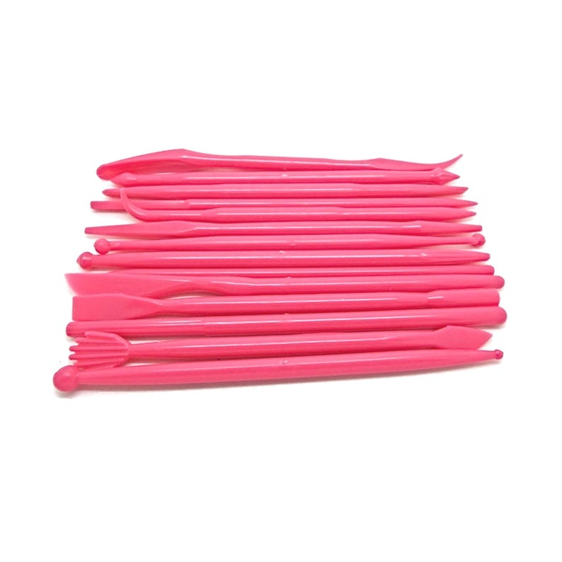 Juego de herramientas para modelar arcilla polimérica, 14 piezas, para modelar arcilla y fondant, herramientas de plástico, decoración de pasteles, color rosa. imagen 6