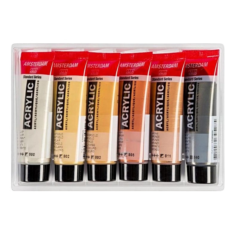 Metallic Paints, Set of 6 x 20ml Royal Talens Acrylic Paints in Silver, Gold Copper, Bronze, Graphite, Gift for a Crafter image 4
