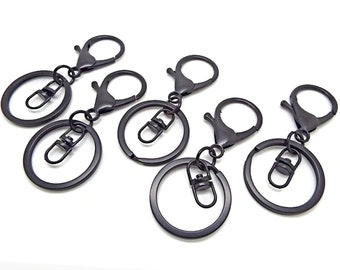 5 Pcs Black Keyrings with Lobster Clasp and Swivel Centre, Add Charms & Beads, 67mm Metal Keychains or Bag Clip Blanks, UK Shop