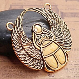 3 Antique Gold Scarab Pendants with Two Holes, 42x41mm Large Alloy Beetle Keyring or Bag Charm, UK Shop image 6