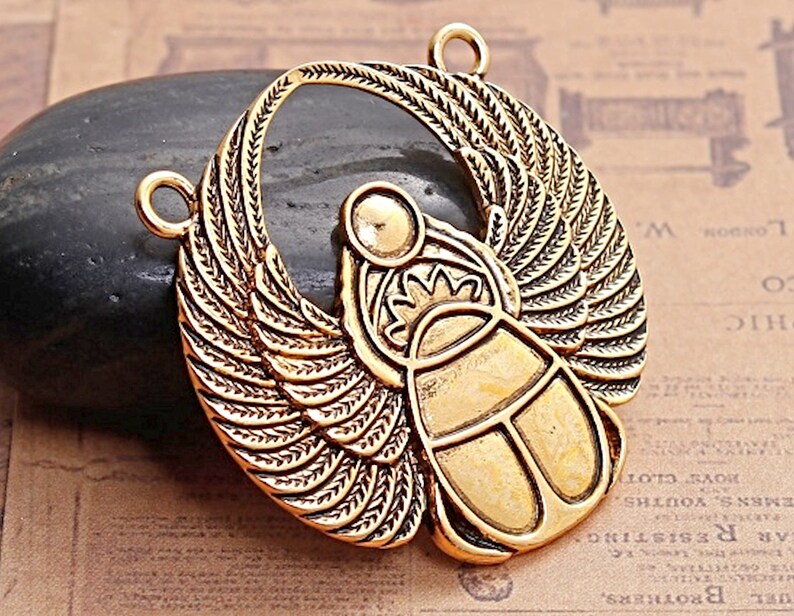 3 Antique Gold Scarab Pendants with Two Holes, 42x41mm Large Alloy Beetle Keyring or Bag Charm, UK Shop image 6