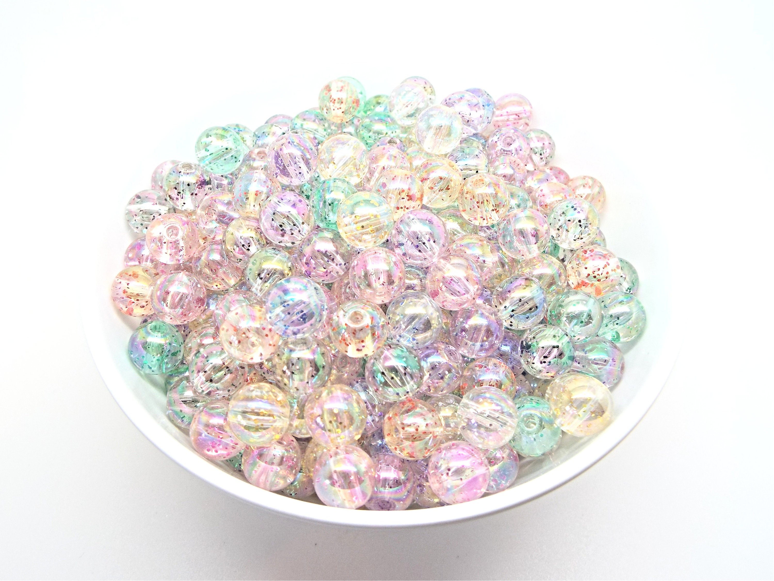 10mm Glitter Beads 50 Clear Beads Pastel Colors Round | Etsy