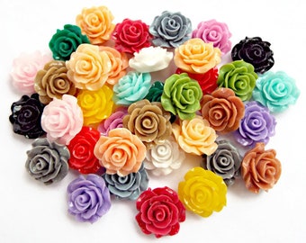 100 Flower Cabochons, Flower Decoration, 20mm Rose Cabochons, Mixed Colors, Flatback Cabochon, Hair Crafts, Jewelry Supplies, UK Shop