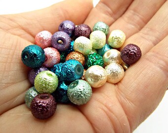 50 Textured 8mm Round Glass Beads, 12 Color Choice with Pearlised Coating, Glass Pearl Jewelry Making, Beading Supplies, UK Shop