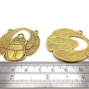 3 Antique Gold Scarab Pendants with Two Holes, 42x41mm Large Alloy Beetle Keyring or Bag Charm, UK Shop image 3