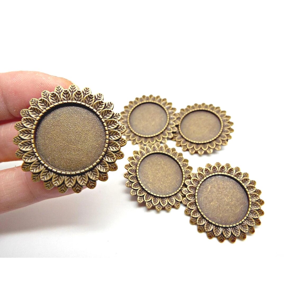 Sunflower Brooch Bases, Pack of 5 33mm Round Brooch, Floral Design Pin ...