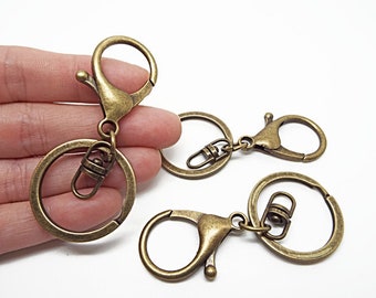 5 Pcs Large Bronze Keychains with Lobster Clasp and Swivel Centre, Add Charms & Beads, 67mm Metal Key Rings, Bag Clips for Decorating, UK