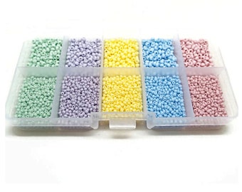 7500 Preciosa Seed Bead Box Opaque Mix, 5 Colours in 11/0 and 8/0 for Bead Weaving & Jewellery Making, 100 Grams in Total, UK Shop