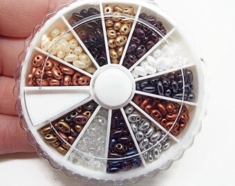 360 Preciosa Duo Twin Hole Beads, 12 Color Wheel, 30 Per Section, Bead Weaving, Beading Supplies, UK Shop