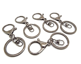 5 Pcs Gunmetal Keychains with Lobster Clasp and Swivel Centre, Add Charms & Beads, 67mm Metal Key Ring Blanks, UK Shop