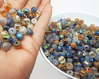 100 Frosted Glass Beads, 6mm Round Beads, Electroplate Centre, 9 Mixed Colors, Beaded Jewelry, Blue Glass Beads, Grey Beads, UK Bead Supply