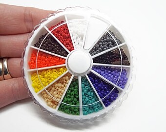 1800 Miyuki Seed Beads, 11/0 Opaque, 12 Mixed Colours, 150 per Bead Wheel Section, Bead Weaving and Looming, UK Shop