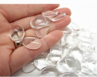 Domed Oval Glass Cabochons 18x13mm, Pack of 20 or 40, Clear Flatback Cabs for Jewelry Making, UK Shop