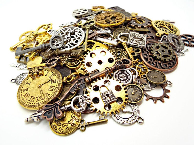 120 Steampunk Charms Keys and Padlocks Clocks and Cogs Etsy UK