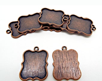 10 Copper Pendant Bezel Trays, 24x18mm Setting, Red Copper Color in a Scroll Style, UK Shop