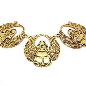 3 Antique Gold Scarab Pendants with Two Holes, 42x41mm Large Alloy Beetle Keyring or Bag Charm, UK Shop image 2