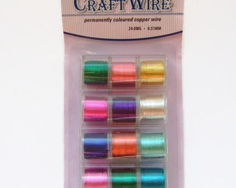 Pack of 12 0.5mm Colored Copper Wire, Mixed Colors, 24 Gauge Copper Wire, 12 Spool Copper Craft Wire, Jewelry Wire, UK Wire Supply