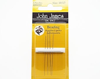 John James Beading Needles Size 10, 12 and 13, Needles for Fine Threads, Quality Seed Bead Tools, Beaded Jewelry Making, UK Shop