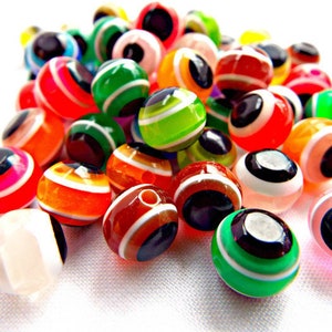 50 Evil Eye Beads, Mixed Color Beads, Resin Evil Eye Beads, 10mm Round Beads, Jewelry Beads, 50 Resin Beads, Jewelry Supplies, UK Seller image 2