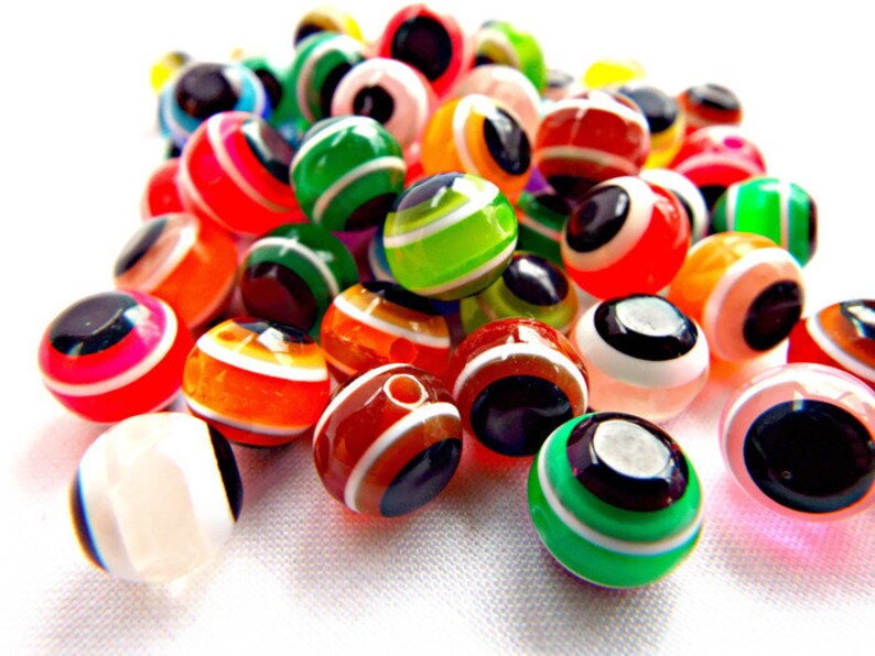 50 Evil Eye Beads, Mixed Color Beads, Resin Evil Eye Beads, 10mm Round Beads, Jewelry Beads, 50 Resin Beads, Jewelry Supplies, UK Seller image 2