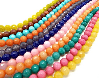 8mm Faceted Jade Bead Strand, 11 Color Choices, 15 Inch Strand, 47 Jade Beads, Semiprecious Stone, Faceted Beads, Stone Beads, UK Supply