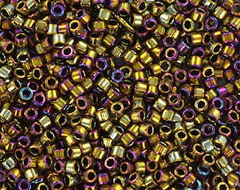 Seed Beads, Metallic Iris Golden Olive, Miyuki Delicas 0029, 11/0, 5g Pack, Approx 1000 Top Quality Japanese Beads, Bead Weaving, UK Shop