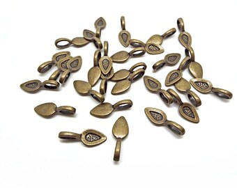 Bronze Bails in Leaf Shape, 21x7mm, Pack of 20 or 50, Glue On Metal Jewelry Findings for Pendants, UK Shop