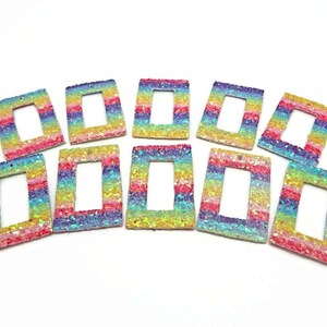 20 Faux Leather Pendants with Rainbow Sequin Glitter, 43x28x2mm Rectangle with Centre Cut-Out, Soft & Flexible, UK Shop image 4