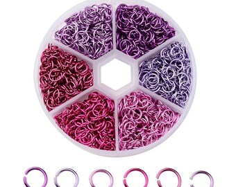 Anillas de salto de 6 mm, mezcla de rosa y morado, caja de 1080, 6 colores, accesorios de joyería, anillas de salto de colores, anillas de salto de calibre 20, joyería arcoíris, tienda del Reino Unido