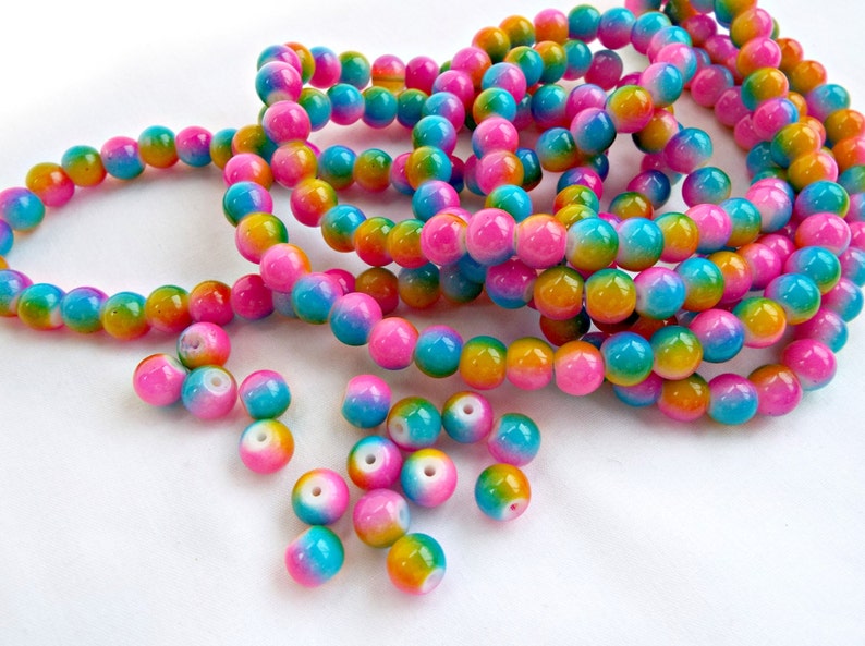 Mixed Color UK Seller 100 Rainbow Beads 8mm Glass Beads Round Beads Bright Color Beads Jewelry Supplies Jewelry Beads Glass Rounds