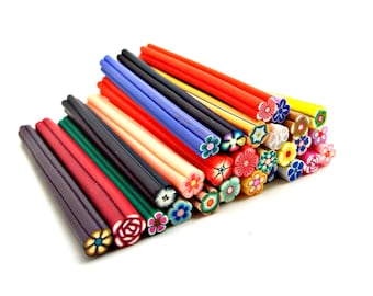 20 Clay Canes, Mixed Flower Canes, Polymer Clay Canes, 2 Inch Fimo Canes, Nail Art, Kawaii Canes, Scrapbooking, Fimo Jewelry, UK Seller