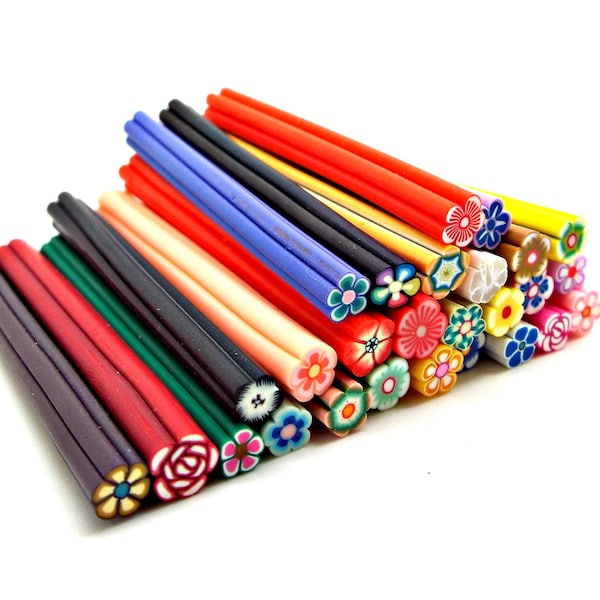 20 Clay Canes, Mixed Flower Canes, Polymer Clay Canes, 2 Inch Fimo Canes, Nail Art, Kawaii Canes, Scrapbooking, Fimo Jewelry, UK Seller