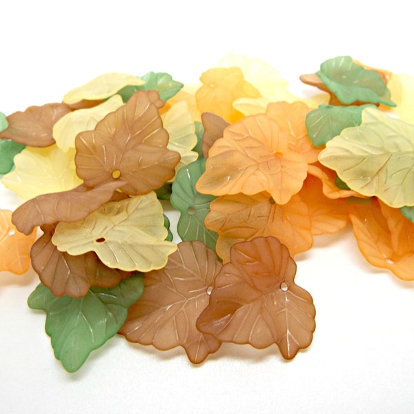 50 Mixed Leaves, Frosted Leaves, 4 Color Pack, Acrylic Leaves, Leaf Jewelry, Lucite Leaf Beads, Jewelry Supplies, 25mm Leaf Charm, UK Seller
