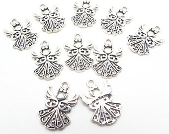 Silver Angel Charms, 10 Angel Pendants, Guardian Angel, 20mm, Tibetan Silver, Angel Jewelry, Christmas Charms, Silver Pendant, Supplies UK