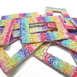 20 Faux Leather Pendants with Rainbow Sequin Glitter, 43x28x2mm Rectangle with Centre Cut-Out, Soft & Flexible, UK Shop image 5