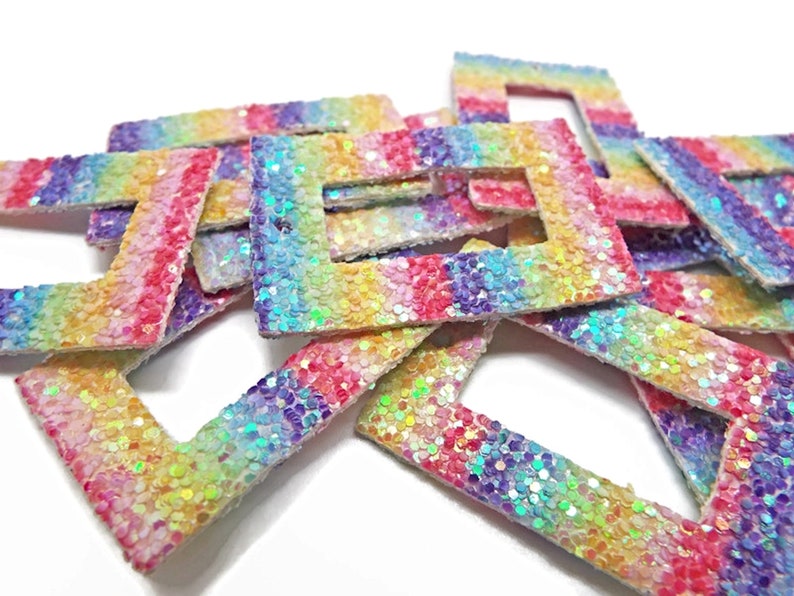 20 Faux Leather Pendants with Rainbow Sequin Glitter, 43x28x2mm Rectangle with Centre Cut-Out, Soft & Flexible, UK Shop image 5