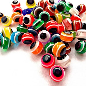 50 Evil Eye Beads, Mixed Color Beads, Resin Evil Eye Beads, 10mm Round Beads, Jewelry Beads, 50 Resin Beads, Jewelry Supplies, UK Seller image 5