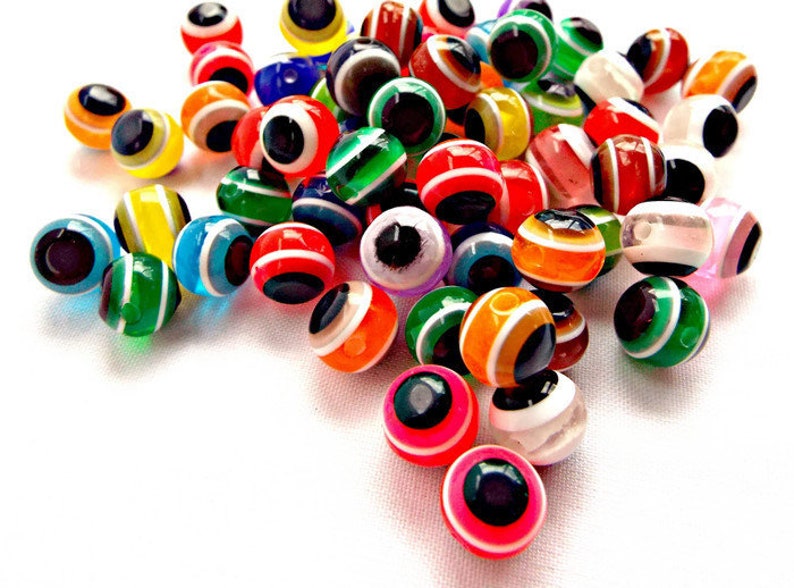 50 Evil Eye Beads, Mixed Color Beads, Resin Evil Eye Beads, 10mm Round Beads, Jewelry Beads, 50 Resin Beads, Jewelry Supplies, UK Seller image 5