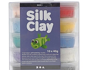 Air Dry Silk Clay for Modelling, 10 x 40g Tubs of Soft Modelling Clay for Kids, Assorted Colors for 3 Years+, Birthday Christmas Gift, UK