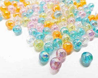 100 6mm AB Round Beads in Mixed Colors, Pack of 100 Lightweight Beads for Jewellery Making, UK Shop