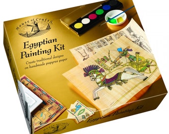 Egyptian Painting Kit, Ancient Egypt Papyrus Painting, 2x Pre-Printed, 2 Blank Sheets, Full Instructions, UK Made Kit, Try Painting, UK Shop