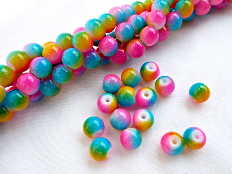 Mixed Color UK Seller 100 Rainbow Beads 8mm Glass Beads Round Beads Bright Color Beads Jewelry Supplies Jewelry Beads Glass Rounds