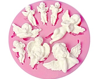 Mould Cherubs & Angels x8 for Resin or Polymer Clay, 92mm Silicone Jewellery Tool, Pendant Maker, UK Shop