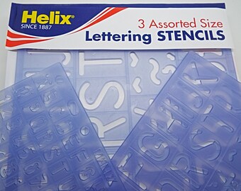 3x Letter Stencils, 3 Sizes, 10mm 20mm 30mm, Helix Numbers Stencil, Uppercase Font, Plastic Art Stencils, Kids Alphabet, UK Shop